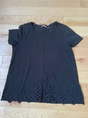 Black Eyelet-Hem Short Sleeve Top